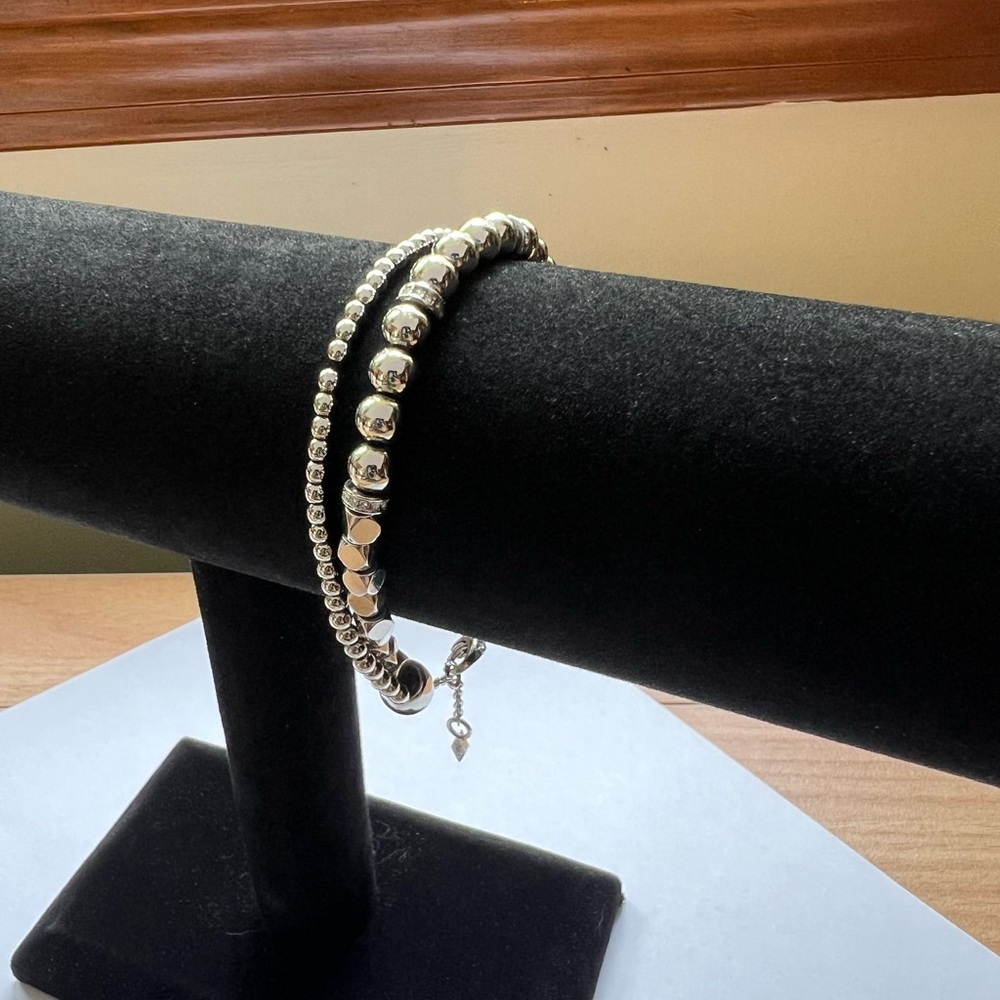 Fossil Silver Tone Multistrand Bead Bracelet - Mixed Textures - Picture 2 of 15